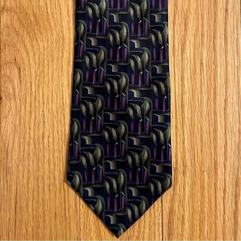 The Beatles 'Birthday' Silk Neck Tie- Blue Purple Gray Black Pattern Mens